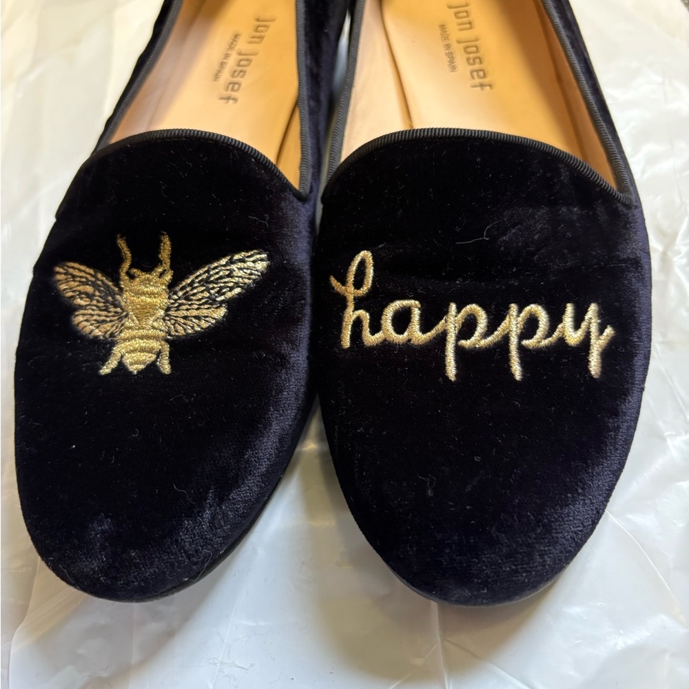 Jon Joseph - Black Velvet Loafers with Gold Embroidery